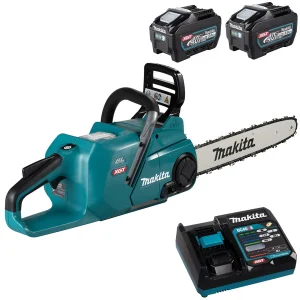 Makita Chainsaw Kit 40cm Heavy Duty 16" 40V XGT Brushless Cordless 2 x 5Ah Battery and Rapid Charger Garden Tree Cutting Pruning UC016GT201