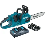 Makita Chainsaw Kit 40cm 16" 18V x 2 LXT Brushless Cordless 2 x 6Ah Battery and Dual Rapid Charger Garden Tree Cutting Pruning DUC405PG2